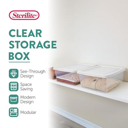 Sterilite Storage Box Stackable Tote, White, 12 Quart, 12 Pack | Clear Plastic Container with Secure Snapping Lids for Home and Office Organization - size: 12Qt, style: 12 Pack