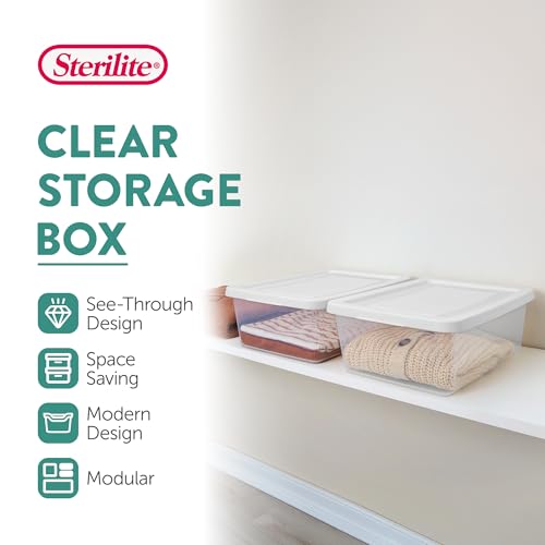 Sterilite Storage Box Stackable Tote, White, 12 Quart, 15 Pack | Clear Plastic Container with Secure Snapping Lids for Home and Office Organization - size: 12Qt, style: 15 Pack
