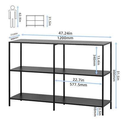HDANI 47.2 Inch Metal Console Table with 3 Tier Strage Shelves,Narrow Entryway Table,Modern Sofa Tables for Entryway, Living Room,Bedroom,Black - color: Black, size: 47.24×11.81×31.5in