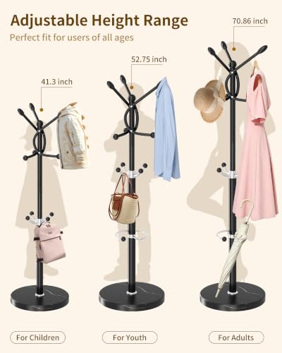 Metal Coat Rack, Modern Coat Rack Stand, Heavy Duty Coat Tree Stand - color: Black-10Hooks