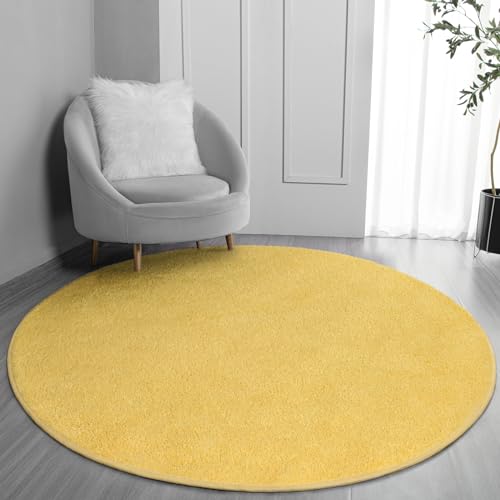 FlyDOIT Round Area Rugs for Bedroom Living Room, 4x4 Yellow Super Soft Comfy Thickened Memory-Foam Indoor Circle Carpets, Modern Aesthetic Minimalist Carpet for Boys Girls Adults Nursery Home Décor - color: Yellow, size: 4' (Round)