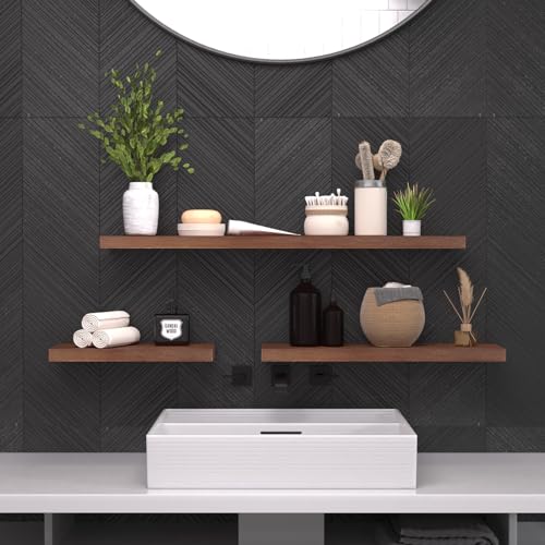 SAUMONIERES Floating Wall Shelves for Bedroom Bathroom Wall Mounted Solid Wood 36 Inches Long Shelf Set of 2, Walnut Floating Shelves - color: Walnut, size: 36 Inch-2 shelves