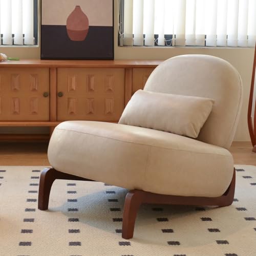 Cream Faux Leather Slippers Chair with Solid Wooden Legs | Low Armless Accent Chair with Soft Cushion, Comfy Upholstered Side Chairs for Living Room, Bedroom, Balcony or Reading Room - color: Cream