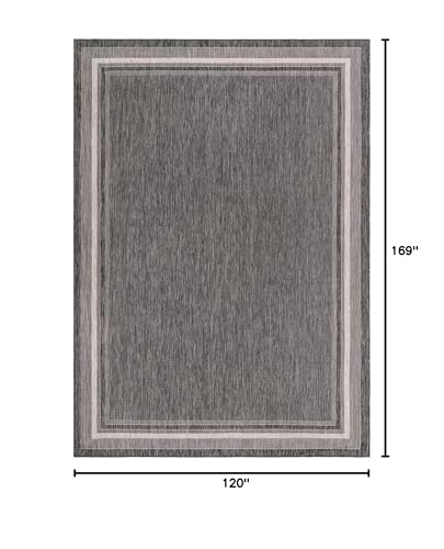 Unique Loom Outdoor Border Collection 부분 러그 - 부드러운 테두리 (3.5m x 4.9m(10피트 x 14피트 1인치) 직사각형, 블랙/아이보리) - color: 블랙/아이보리, size: 10' x 14'1" (Rectangular)