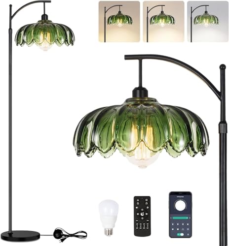 ILLMTW Glass Floor Lamp for Living Room,Bedroom,Mid Century Modern Standing Lamp with Remote,Dimmable Black Tall Lamp Lamp Vintage Retro Arc Floor Lamps Flower Floor Light Boho Bohemian - size: Floor Lamp-27