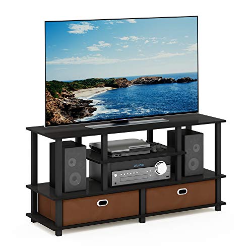 Furinno Jaya Toolless Assembly TV Stand for TV up to 55 Inch, 4-Tier Entertainment Center, TV Console with 2 Storage Bins, for Living Room, Bedroom, Home Office, Black Espresso - color: Black Espresso, size: For 55" TV, Plastic Frame