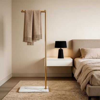 Gold Clothing Rack with Marble Base,Freestanding Garment Rack for Hanging Clothes,Modern Coat Rack, Minimalist Clothes Rack for Small Spaces,Bedroom,Entryway,Boutique Display (Gold)