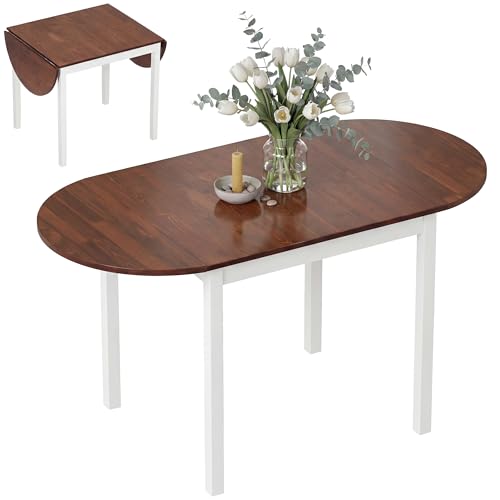 HOMCOM 55" Solid Wood Kitchen Table for 4-6 People Small Drop Leaf Brown | Oval, Folding Dining Table, Small Spaces - color: Brown