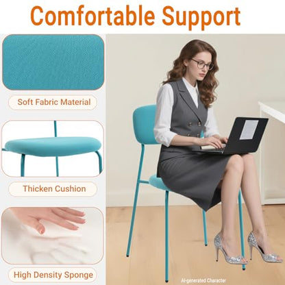 Sidanli Stackable Waiting Room Chairs, Armless Upholstered Guest Chairs Set of 4 with Comfotable Cushion for Conference Reception Break Room Lobby, Blue - color: Blue