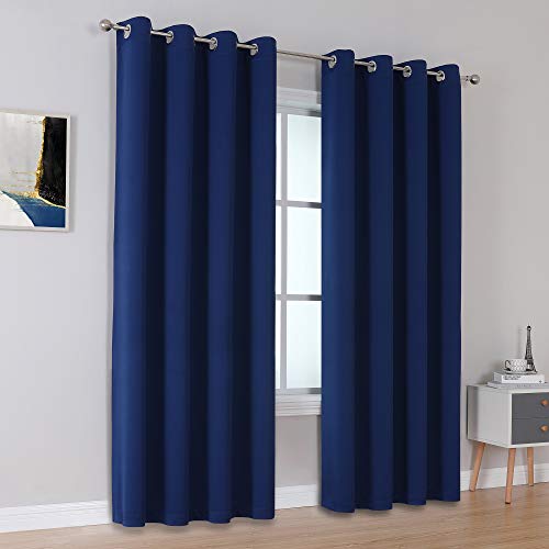 Navy Blue Blackout Curtains 96 Inch Length for Bedroom Thermal Insulated Blue Solid Window Drapes with Grommet Curtains Panels for Living Room Boys Kids Room 52x96 Inches Long 2 Panels Set - color: Navy Blue, size: 52"W x 96"L (Pack of 2)