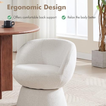 360° Swivel Accent Chair with Curved Back, Modern White Chenille Upholstered Round Barrel Chair, Bucket Armchair for Small Space,Living Room, Bedroom - color: White 02, size: 1 Chair