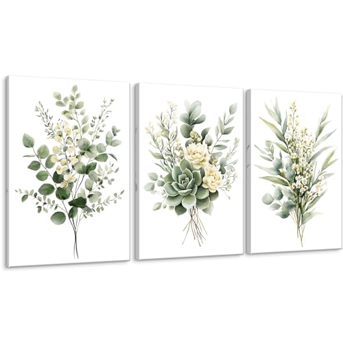 Zessonic Sage Green Botanical Modern Watercolor Wall Art, 16"x24"x3 Framed | Watercolor Framed Canvas Prints Modern Green Plant White Floral Decor for Bedroom Living Room Bathroom Nursery,Ready to Hang - color: Sage Green, size: 16" x 24"x3