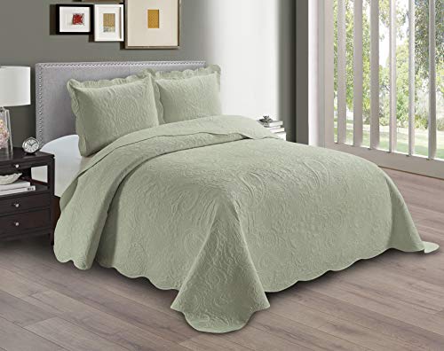 Linen Plus Embossed Coverlet Bedspread Set Oversized Solid Light Green Full/Queen Bed Cover Bedding New # Dana - color: Light Green, size: Full/Queen