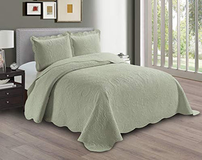 Linen Plus Embossed Coverlet Bedspread Set Oversized Solid Light Green Full/Queen Bed Cover Bedding New # Dana - color: Light Green, size: Full/Queen