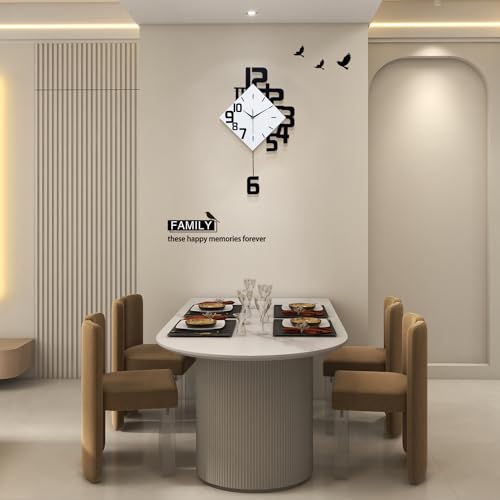 FLEBLE Wall Clock for Living Room Decor Kitchen Office Home Decor Gift | MDF & Metal Battery Operated Easy to Install Modern Decorative Art Analog Silent Non-Ticking Easy to Read - White 11.8x19.6in - size: Small