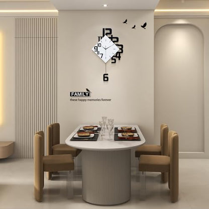 FLEBLE Wall Clock for Living Room Decor Kitchen Office Home Decor Gift | MDF & Metal Battery Operated Easy to Install Modern Decorative Art Analog Silent Non-Ticking Easy to Read - White 11.8x19.6in - size: Small