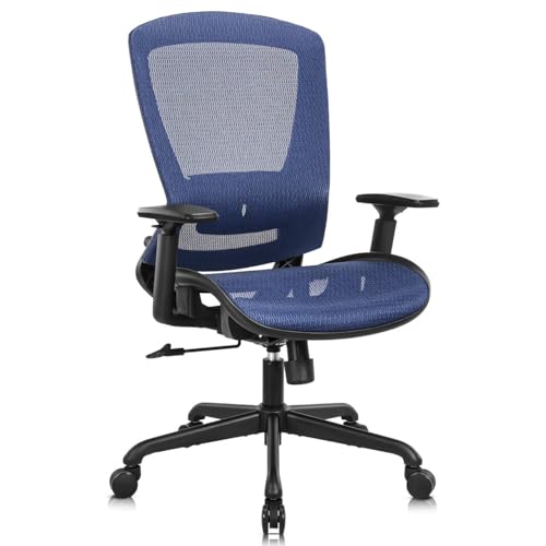 Mesh Office Chair,Ergonomic Computer Desk Chair,Sturdy Task Chair- Adjustable Lumbar Support & Armrests,Tilt Function,Comfort Wide Seat,Swivel Home Office Chair (Blue) - color: Blue