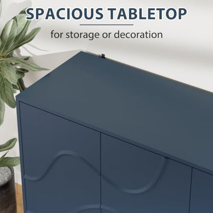 Godchoices 56" Sideboard Buffet Cabinet with Storage, Modern Accent Credenza with Wavy Doors & Adjustable Shelf, Console Cabinet for Kitchen,Living Room,Dining Room,Entryway,Hallway - color: 56" Blue