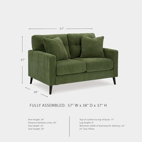 Signature Design by Ashley Bixler Loveseat Sofa, Green Small Couch | Fully assembled, 57 in W small couch, Olive green chenille upholstery, Anti-sag platform foundation - color: Green
