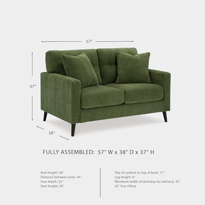 Signature Design by Ashley Bixler Loveseat Sofa, Green Small Couch | Fully assembled, 57 in W small couch, Olive green chenille upholstery, Anti-sag platform foundation - color: Green