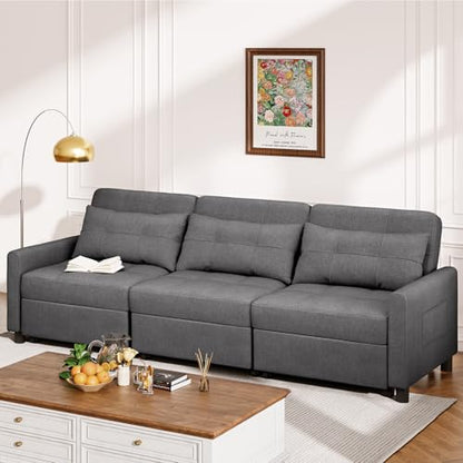 Aiho 78 Inch Sectional Sleeper Sofa, Pull Out Couch, Dark Grey | Pull-out Sleeper with Adjustable Backrest and Ottoman for Flexible Seating and Sleeping in Living Rooms or Guest Rooms - size: 3 Seater