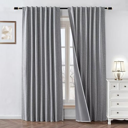 100% Blackout Curtains 84 inch Length 2 Panels Faux Linen Long Drapes for Bedroom Living Room Black Out Room Darkening Curtain Thermal Insulated Back Tab Rod Pocket(W37 x L84, Light Grey) - color: Light Grey, size: 37"W x 84"L (Pack of 2)