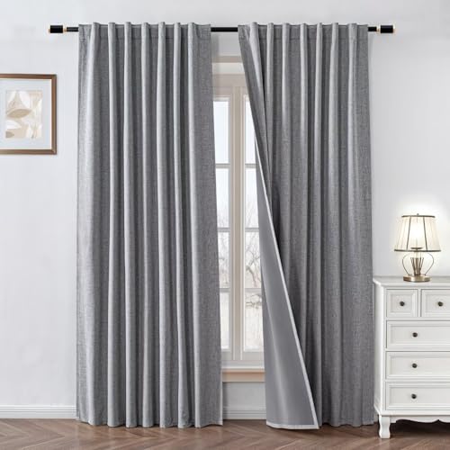 100% Blackout Curtains 72 inch Length 2 Panels Faux Linen Long Drapes for Bedroom Living Room Black Out Room Darkening Curtain Thermal Insulated Back Tab Rod Pocket(W37 x L72, Light Grey) - color: Light Grey, size: 37"W x 72"L (Pack of 2)