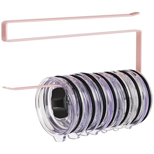 Tumbler Lid Organizer, Versatile Tumbler Lid Storage Holds 10 Lids, Pink | Space Saving Cup Lid Organizers Inside Cabinet Tumbler Lid Hook for Kitchen Organizer and Storage, Paper Towel Rack Hanger - color: Pink, size: 1 Pack