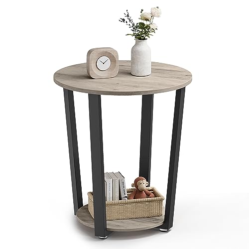 VASAGLE Round Side End Table, 2-Tier Accent Nightstand with Storage Shelf | Easy Assembly, Bedside Table Small Spaces, Living Room, Bedroom, Heather Greige and Ink Black, BARNET Collection ULET057B02 - color: Heather Greige + Ink Black, size: 19.7"Dia. x