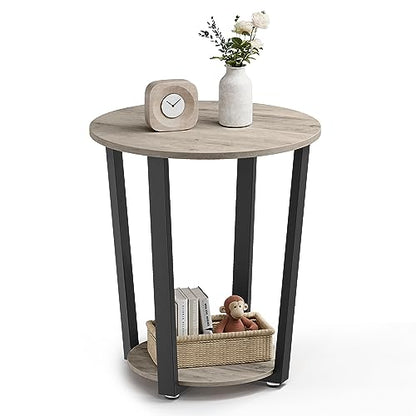 VASAGLE Round Side End Table, 2-Tier Accent Nightstand with Storage Shelf | Easy Assembly, Bedside Table Small Spaces, Living Room, Bedroom, Heather Greige and Ink Black, BARNET Collection ULET057B02 - color: Heather Greige + Ink Black, size: 19.7"Dia. x