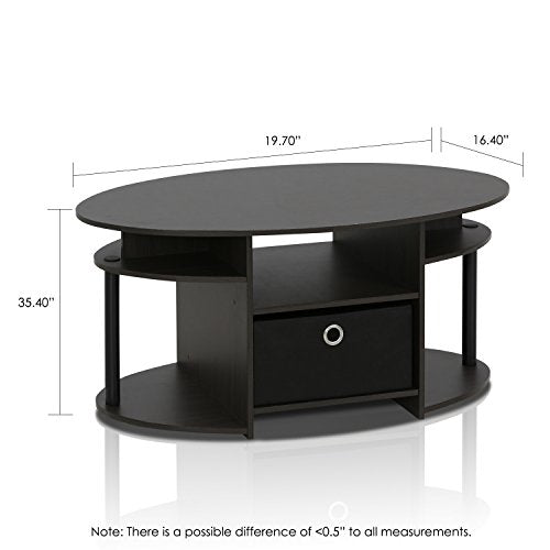 Oval Modern Coffee Table with Side Shelves and Storage Bin, Side Table with Shelf, Coffee Table, for Bedroom, Living Room, Home Office, Walnut - color: Walnut/Black