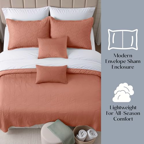 Clara Clark Quilts Twin Size - All Season Bedspread Coverlet Set, Pinsonic Weave Lightweight Bedding Set - 5 Piece Twin Quilt Set with Pillow Shams, Bali Blush - Twin Ellipse - color: 31 – Bali Blush – Ellipse, size: Twin