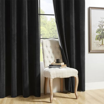 Joydeco Black Velvet Curtains 63 inch Length 2 Panels, Luxury Blackout Rod Pocket Thermal Insulated Window Curtains, Super Soft Room Darkening Drapes for Living Dining Room Bedroom,W52 x L63 inches - color: Rod Pocket | Black, size: 52"W x 63"L (Pack of 2