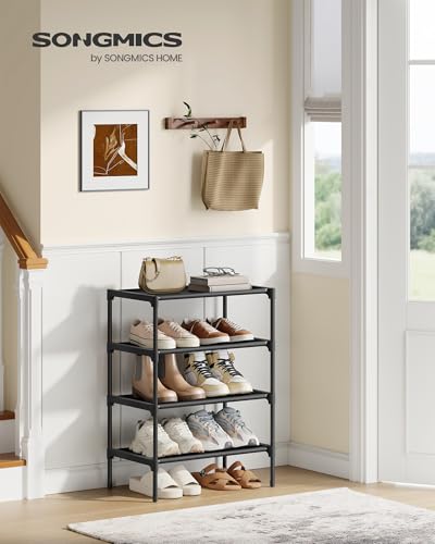 SONGMICS Shoe Rack, Space-Saving, Entryway, Metal Frame | Space-Saving Shoe Storage Organizer, Non-Woven Fabric Shelves, ULSH014BH01 - color: Ink Black, size: 4 Tiers (16.5"W)