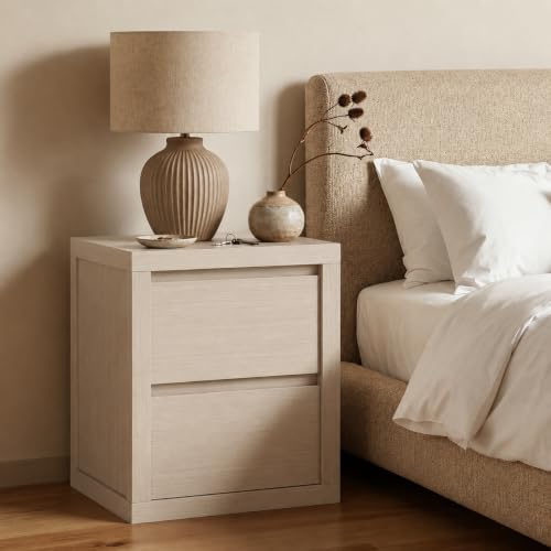 Nightstand with 2 Drawers, Modern Bedside Table with Handless Design, Wood End Table with Thickened Design, Night Stand for Bedroom, Light Grey Oak - color: Light Grey Oak