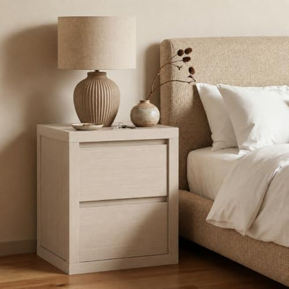 Nightstand with 2 Drawers, Modern Bedside Table with Handless Design, Wood End Table with Thickened Design, Night Stand for Bedroom, Light Grey Oak - color: Light Grey Oak