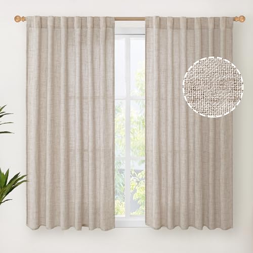 YoungsTex Short Linen Curtains 54 Inches Long for Living Room, Light Filtering Rod Pocket Burlap Textured Window Drapes with Back Tab for Kitchen Bedroom Bathroom Rustic, 52 X 54 Inch, 2 Panels - color: Natural, size: 52"W x 54"L (Pack of 2)