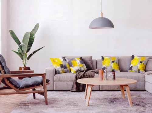 Yellow Grey Abstract Throw Pillow Covers 18x18 Set of 4 | Mustard Yellow & Grey Modern‑Art Cushion Cases, neutral aesthetic pillowcases for sofa, bedroom & chair. - color: Yellow and Grey, size: 18" x 18" (Pack of 4)
