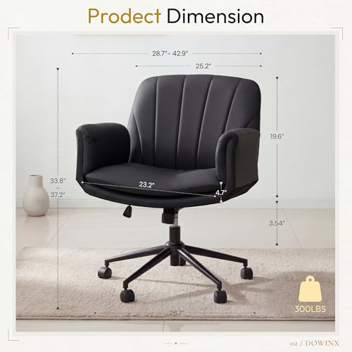 Dowinx Criss Cross Chair with Five-Level Adjustable Arms and Wheels - Comfortable Ergonomic PU Leather Swivel Vanity Chair - Computer Makeup Gaming Chair for Home Office, Bedroom, Living Room (Black) - color: All Black