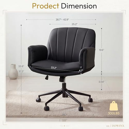 Dowinx Criss Cross Chair with Five-Level Adjustable Arms and Wheels - Comfortable Ergonomic PU Leather Swivel Vanity Chair - Computer Makeup Gaming Chair for Home Office, Bedroom, Living Room (Black) - color: All Black