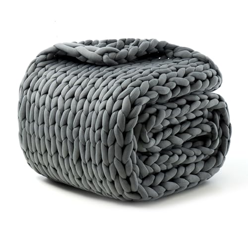 Hand-Knit Weighted Blanket for Adults,Dark Grey,40"*60",8lb | Presents for Birthday Gifts for Women,Chunky Knit Blanket,Cooling,Breathable,Sustainable,Machine Washable,Organic Cotton - color: Dark Grey, size: 40"*60"