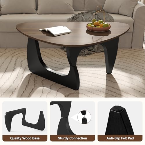 Modern Wood Coffee Table, Triangle Center Table with Premium Wooden Top& Unique Base, 35.5” Small Mid Century Tea Tables for Living Room, Apartment, Office,Walnut & Black - color: Walnut & Black, size: Medium 35.5*25.5*15.7in