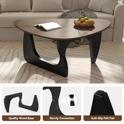 Modern Wood Coffee Table, Triangle Center Table with Premium Wooden Top& Unique Base, 35.5” Small Mid Century Tea Tables for Living Room, Apartment, Office,Walnut & Black - color: Walnut & Black, size: Medium 35.5*25.5*15.7in