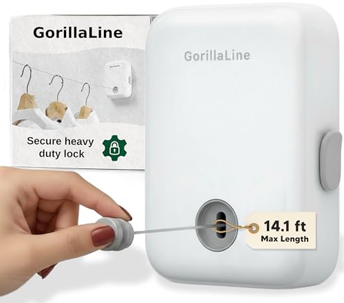 Retractable Clothesline Indoor Outdoor Clothes Line | Heavy Duty Clothes Drying Laundry Line | Wall Mounted Drying Rack Clothing Line - style: White