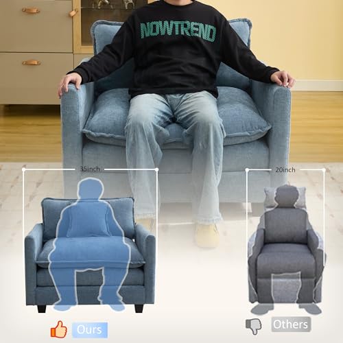 WUTUTUEE 41'' Modern Chenille Oversized Chair, Upholstered Accent Living Room Chair with Extra Thicked Deep Seat, Single Lounge Chair for Bedroom, Small Apartment, Blue - color: Blue, size: 41'' Single Seat