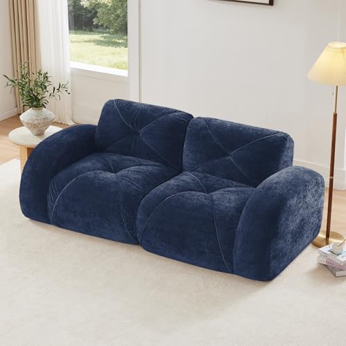 Blue Loveseat Sectional Couches for Living Room, Velvet Fabric Boneless Couch in a Box, No Assembly Required Cloud Modular Sectional Sofa Love Seat, Foam Couch Compressed Sofa Set, Sofas para Sala - color: Blue, size: 2 Seater