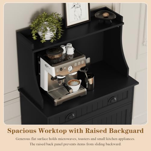 ARTPOWER 54" Kitchen Microwave Cabinet/Stand with Storage and Drawers, Pantry Storage Cabinet with Hutch & Adjustable Shelves for Kitchen, Dining Room, Living Room, Hallway in Black - color: Black