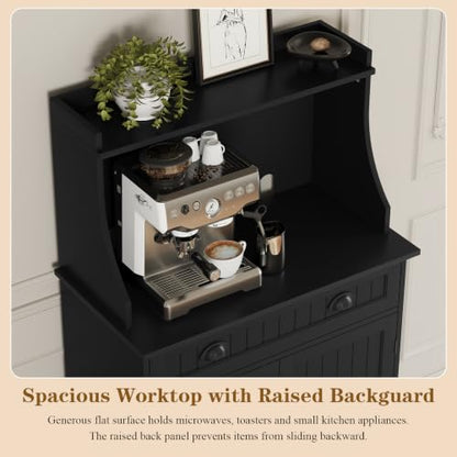 ARTPOWER 54" Kitchen Microwave Cabinet/Stand with Storage and Drawers, Pantry Storage Cabinet with Hutch & Adjustable Shelves for Kitchen, Dining Room, Living Room, Hallway in Black - color: Black