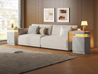 Nightstands Set 2, 17 Inches Modern Bedside Table with LED Lights, LED Night Stand Set of 2, High Gloss Surface, End Table with Storage for Bedroom, Grey - color: Grey-17"