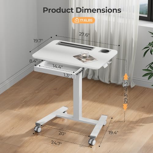 28" Mobile Standing Desk with Drawer, Portable Laptop Desk (Pack of 2) - color: White, size: 28" (Pack of 2)